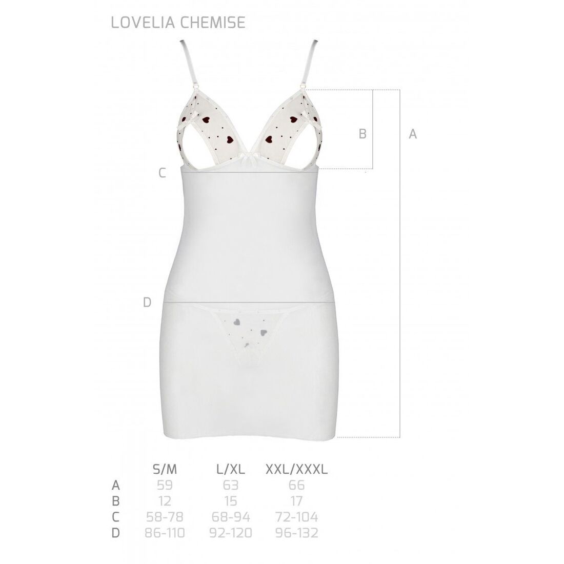 Сорочка з вирізами на грудях, стрінги Passion LOVELIA CHEMISE S/M, white - Зображення 7