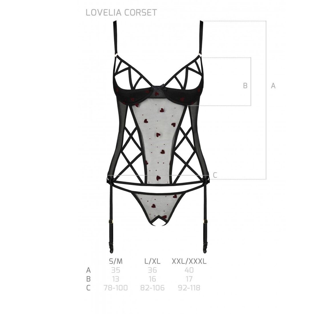 Корсет з підв'язками, стрінги Passion LOVELIA CORSET L/XL, black - Зображення 7