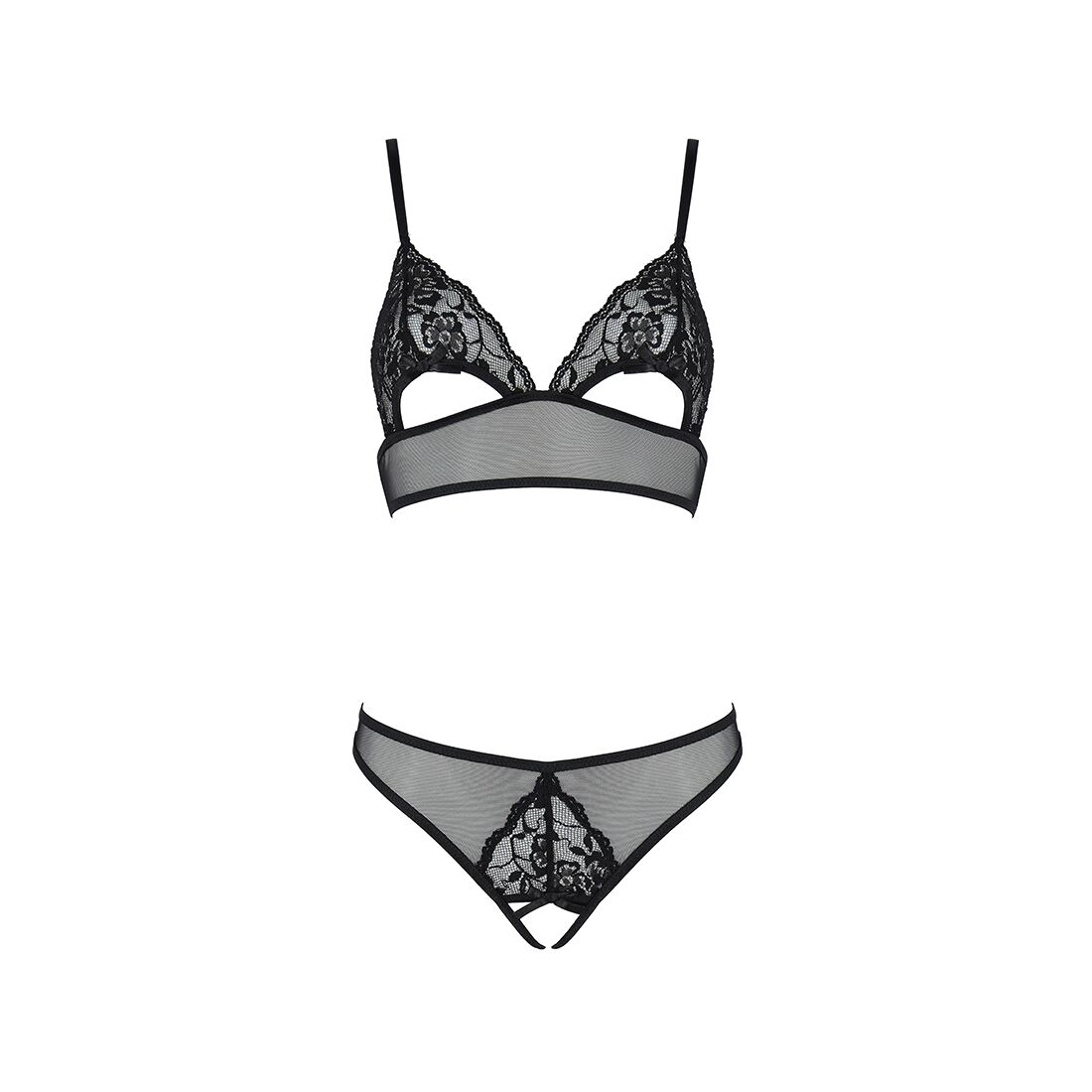 Комплект бралет з ажурним ліфом та відкритими трусиками Passion CHRISTA SET Open Bra XXL/XXXL black - Зображення 3