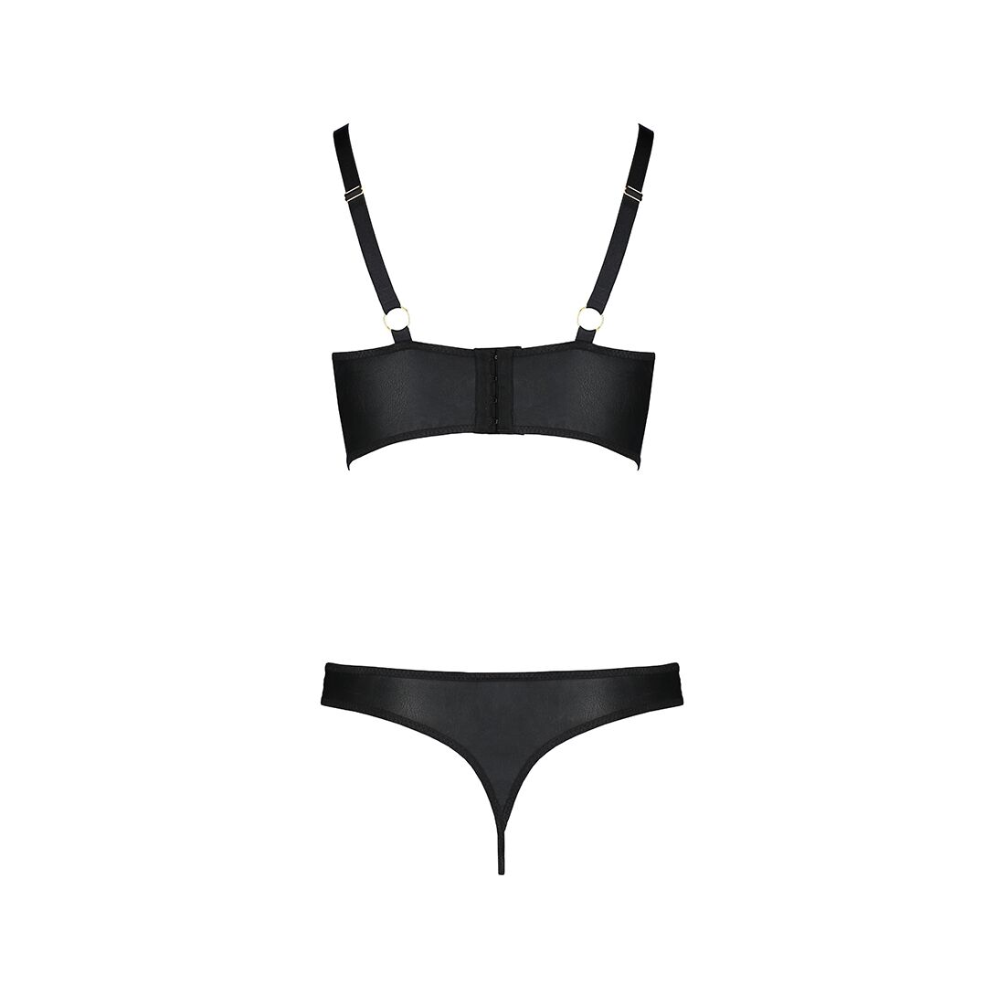 Комплект з екошкіри з люверсами та ремінцями Passion MALWIA BIKINI S/M, black, бра та трусики - Зображення 4
