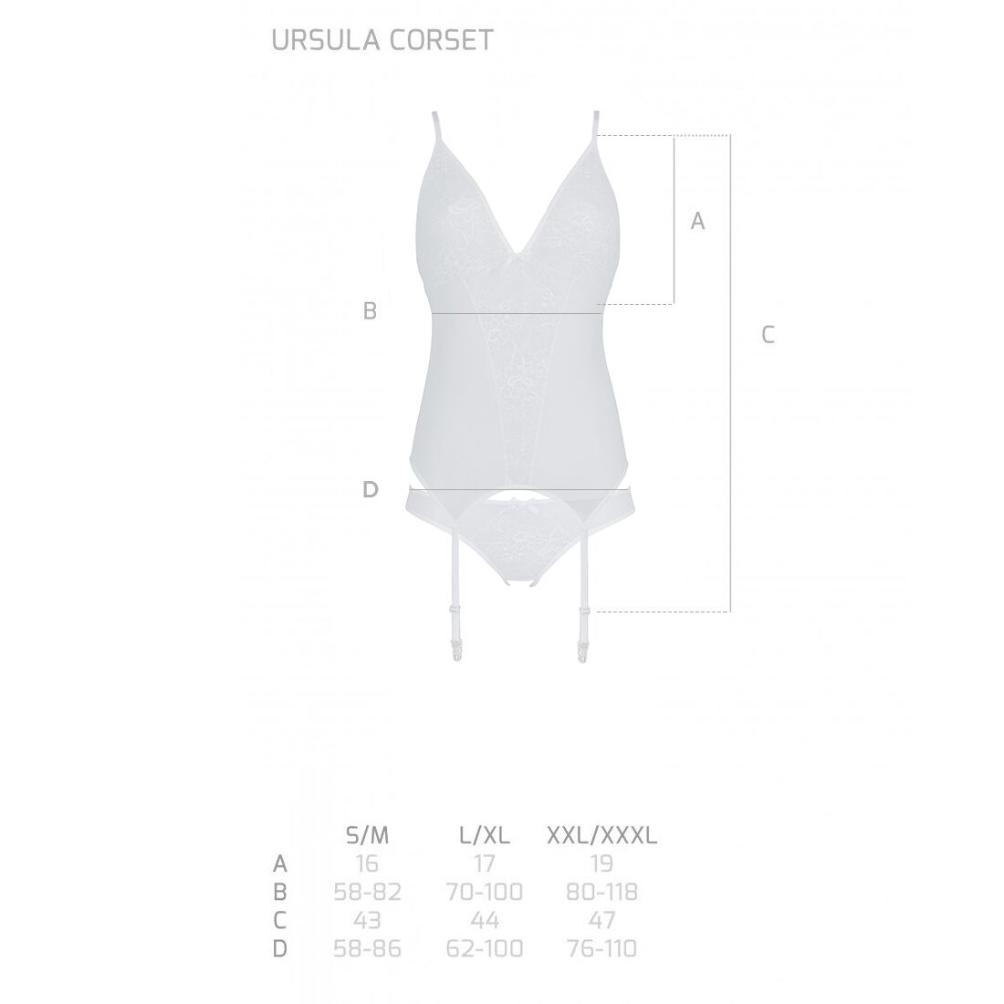 Корсет із пажами, трусики з ажурним декором та відкритим кроком Passion URSULA CORSET L/XL, white - Зображення 5