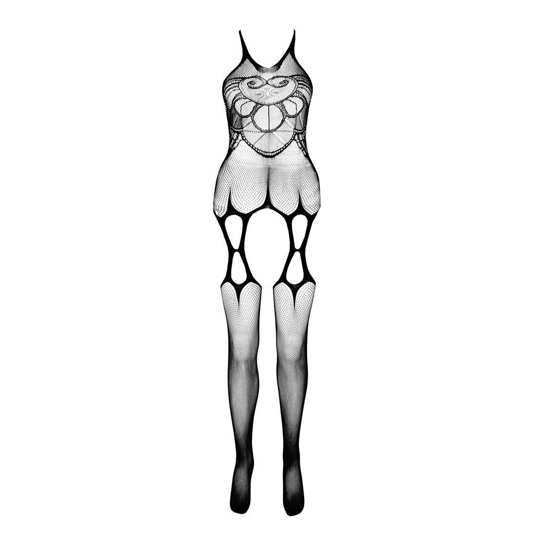 Бодістокінг Passion ECO BS002 black, з доступом, імітація підв’язок, абстрактний малюнок - Зображення 3