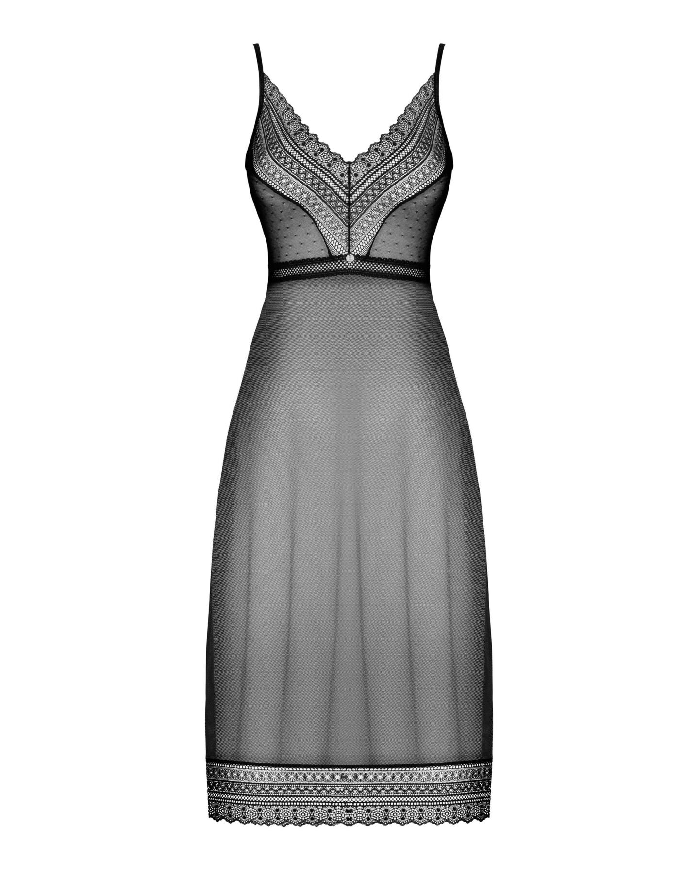 Напівпрозора довга сорочка Obsessive Estiqua chemise M/L, чорний, асиметричний крій - Зображення 5