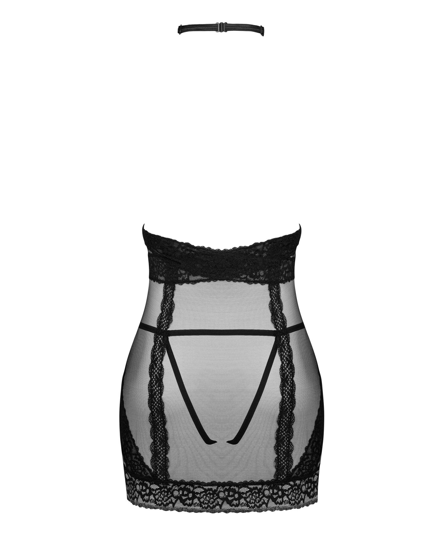 Напівпрозора сорочка з відкритими грудьми Obsessive Lacrisia chemise XS/S, чорна, з чокером - Зображення 6