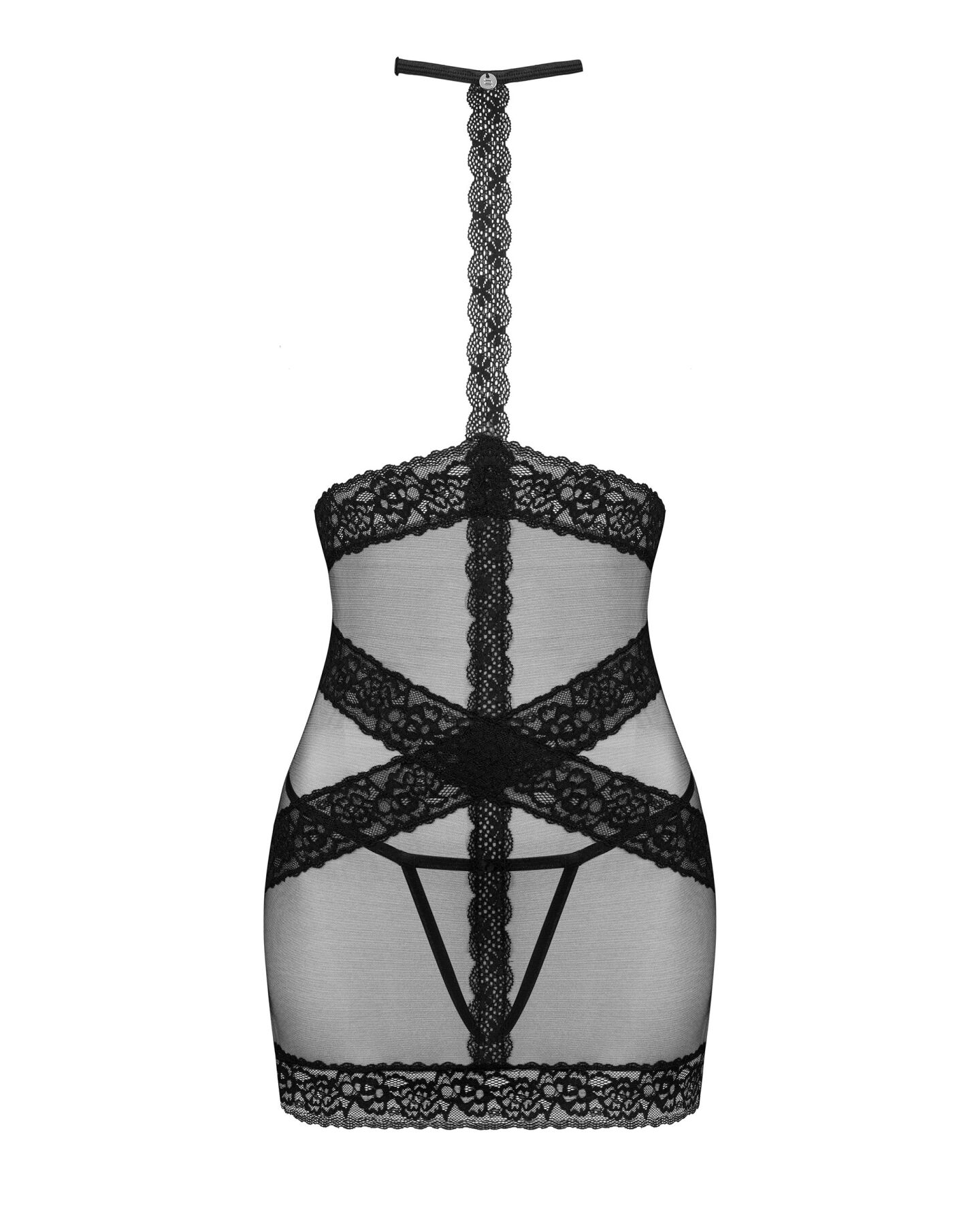 Напівпрозора сорочка з відкритими грудьми Obsessive Lacrisia chemise XS/S, чорна, з чокером - Зображення 5