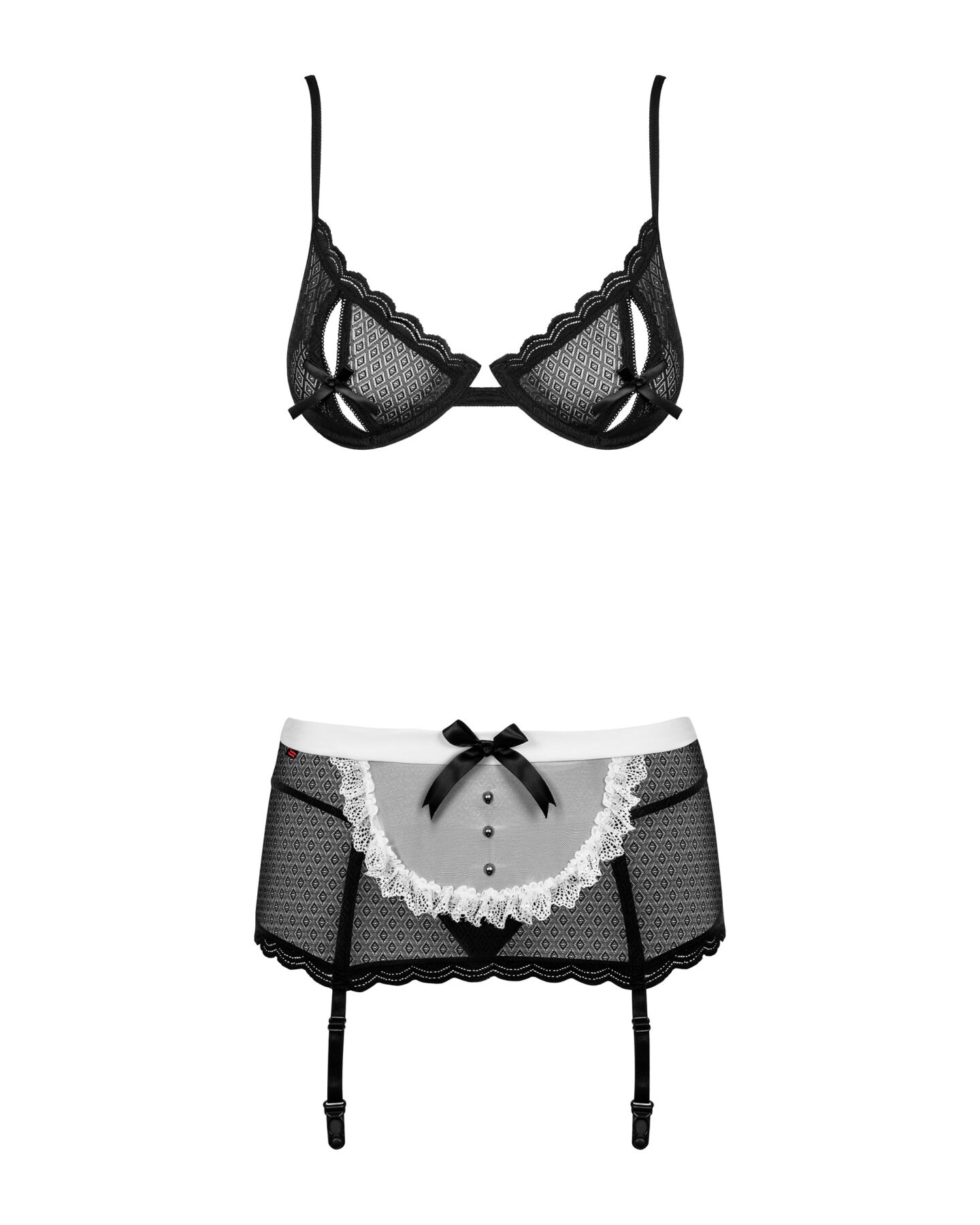 Еротичний костюм покоївки Obsessive Maidme set 5pcs S/M, бюстгальтер, пояс з фартухом, панчохи - Зображення 5