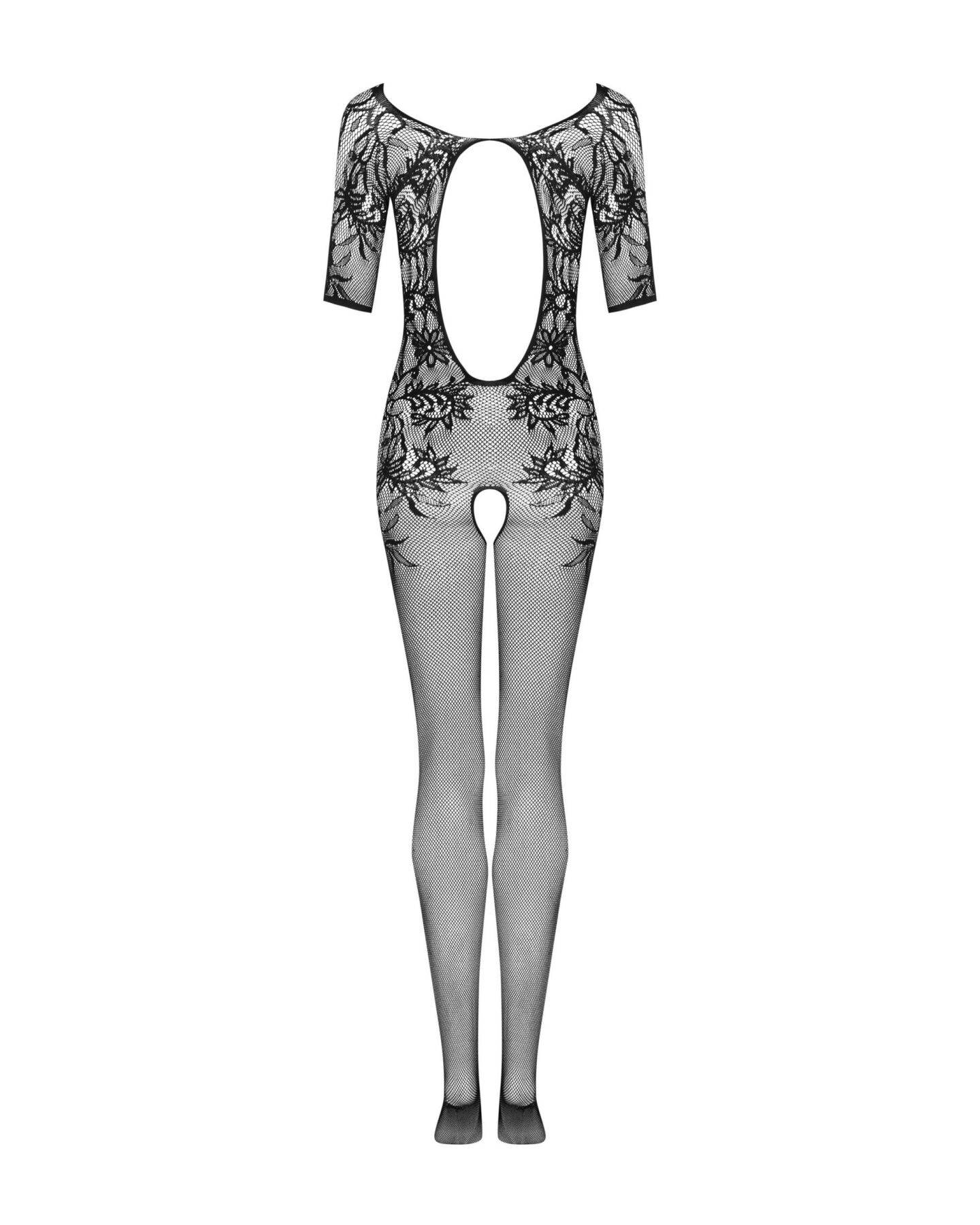 Сітчастий бодістокінг з квітковим малюнком Obsessive Bodystocking F238 S/M/L, black, з доступом, імі - Зображення 6