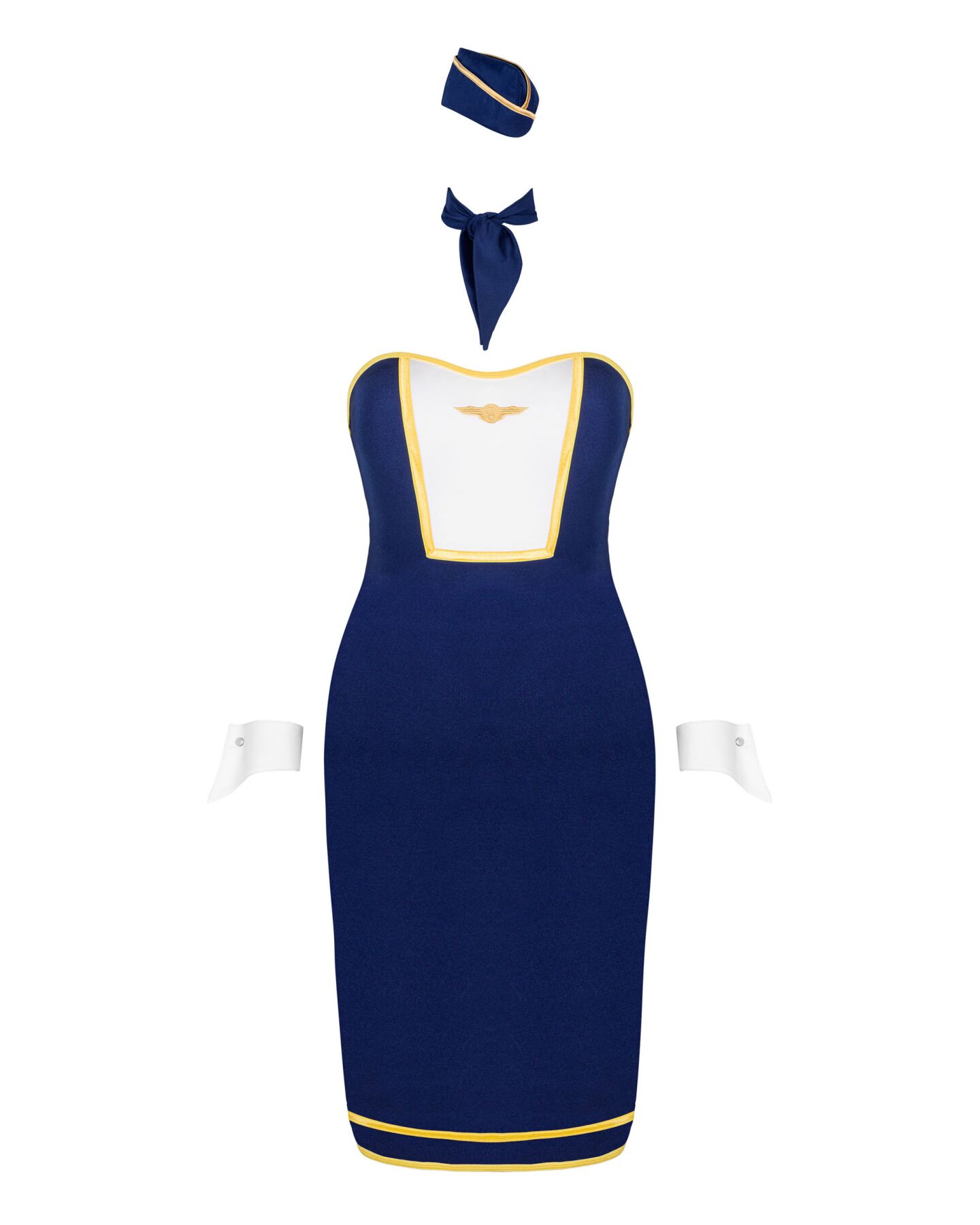 Еротичний костюм стюардеси Obsessive Stewardess uniform XS/S, blue, сукня, пілотка, шарф, манжети - Зображення 5