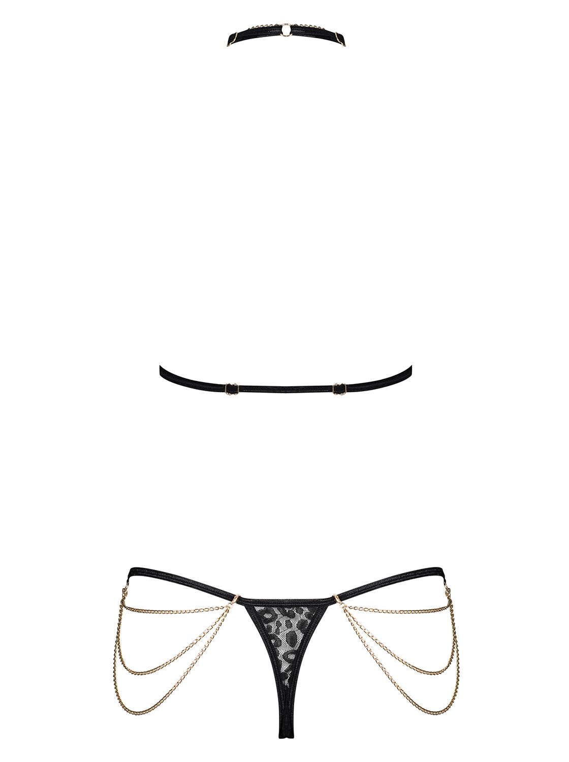 Комплект із ланцюжками Obsessive Pantheria 2-pcs set black S/M, бюстгальтер, трусики - Зображення 4