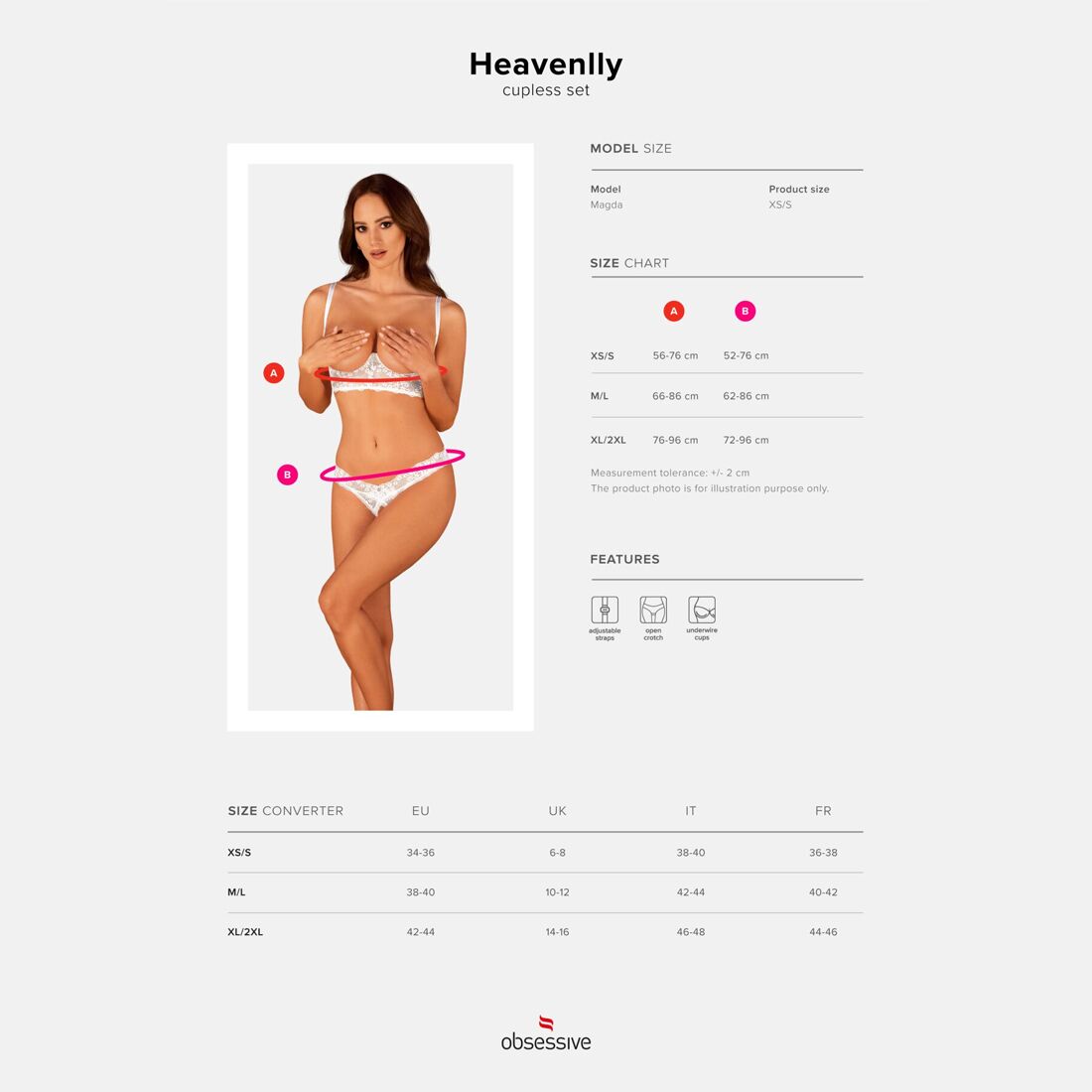 Еротичний комплект Obsessive Heavenlly 2-pcs cupless set M/L, відкриті груди, з доступом - Зображення 5