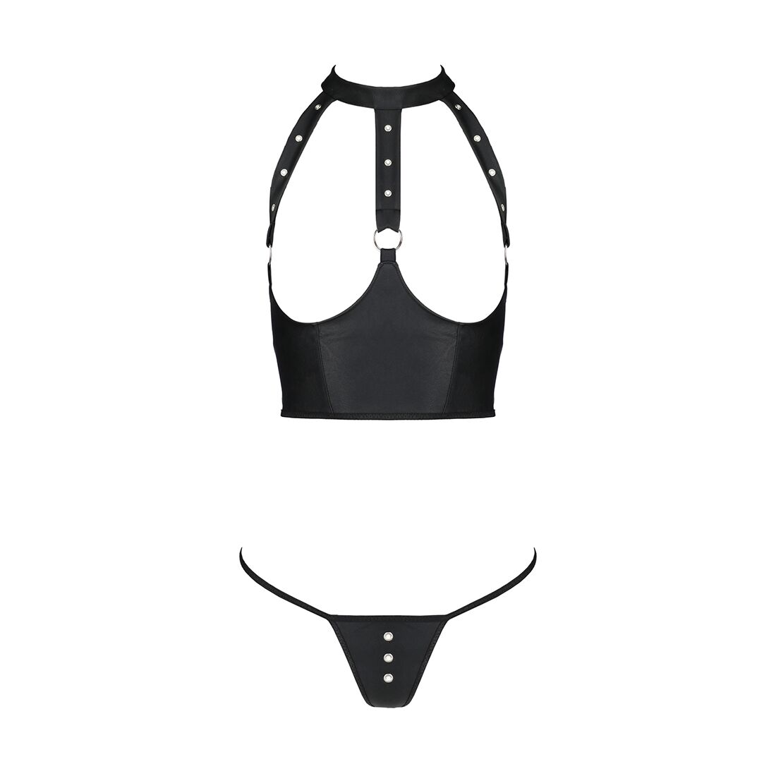 Комплект білизни з відкритими грудьми Passion GENEVIA SET WITH OPEN BRA L/XL black, корсет, стрінги - Зображення 3