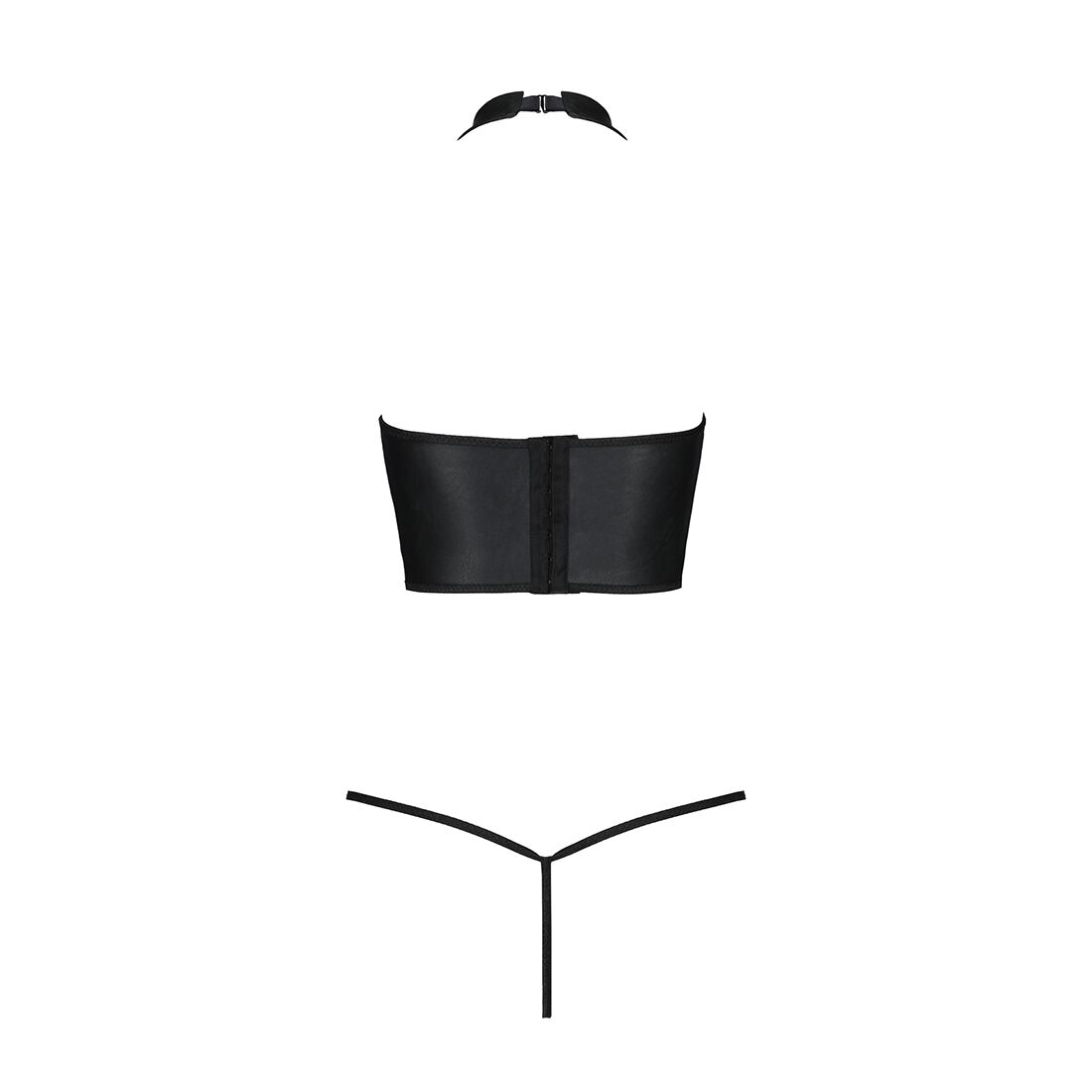 Комплект білизни з відкритими грудьми Passion GENEVIA SET WITH OPEN BRA L/XL black, корсет, стрінги - Зображення 4