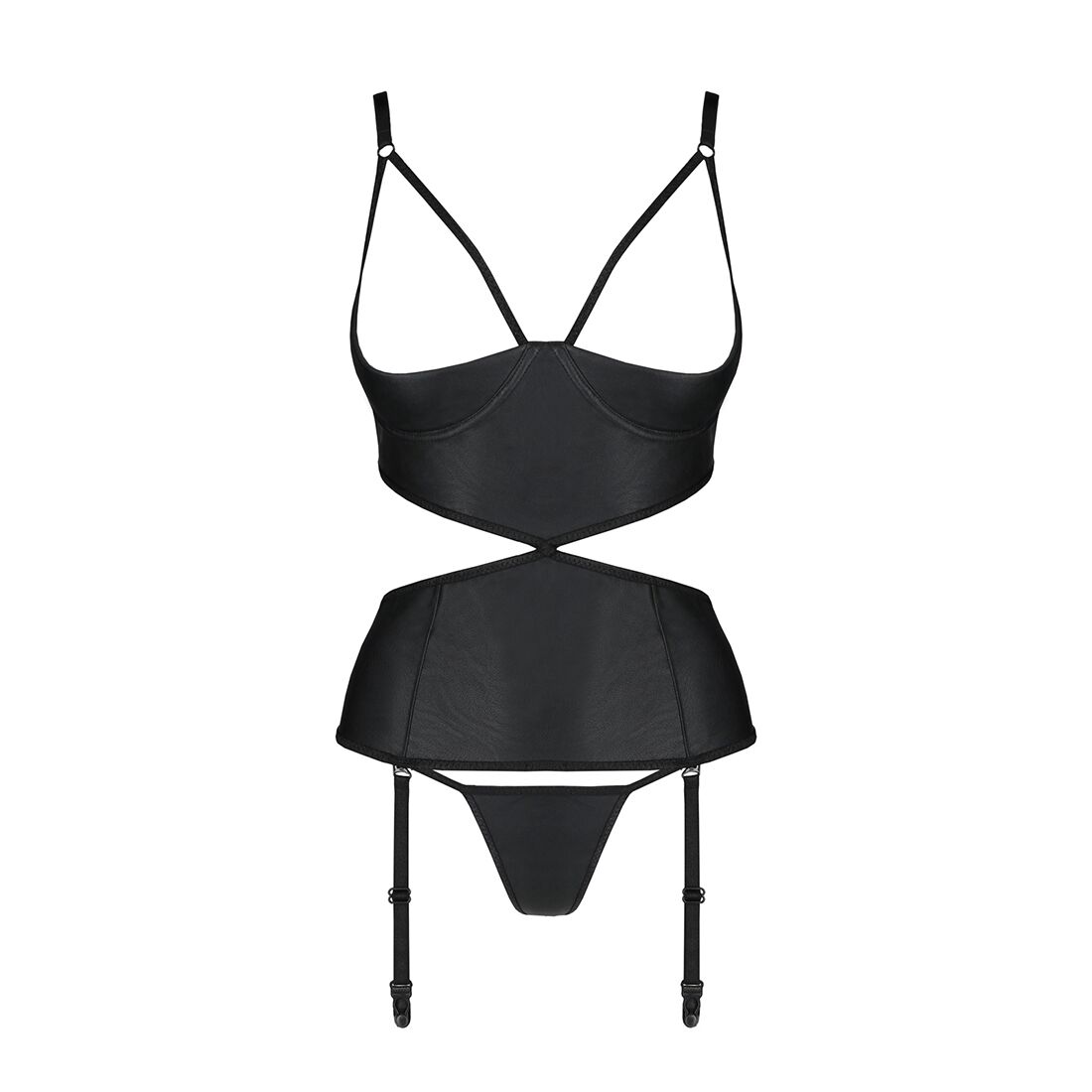 Корсет з відкритими грудьми Passion JANNIES CORSET L/XL black, стрінги в наборі - Зображення 3