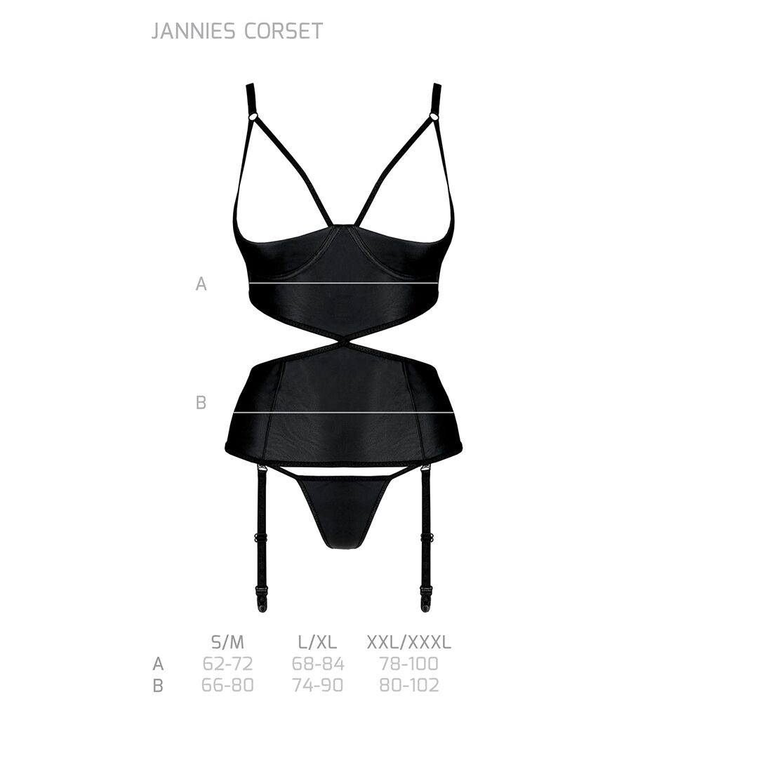 Корсет з відкритими грудьми Passion JANNIES CORSET XXL/XXXL black, стрінги в наборі - Зображення 5