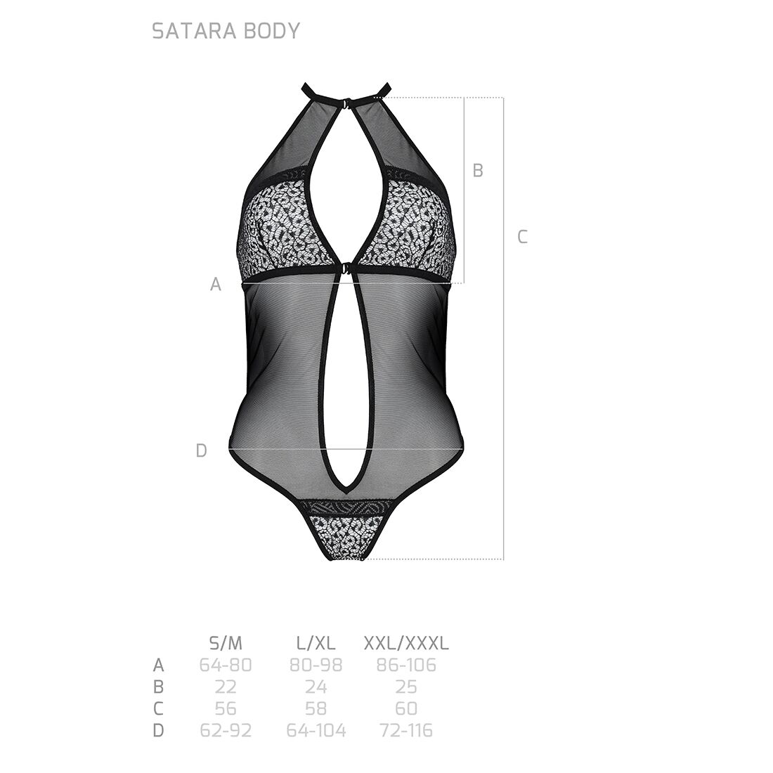 Сітчасте боді з мереживом на грудях Passion SATARA BODY S/M red - Зображення 5