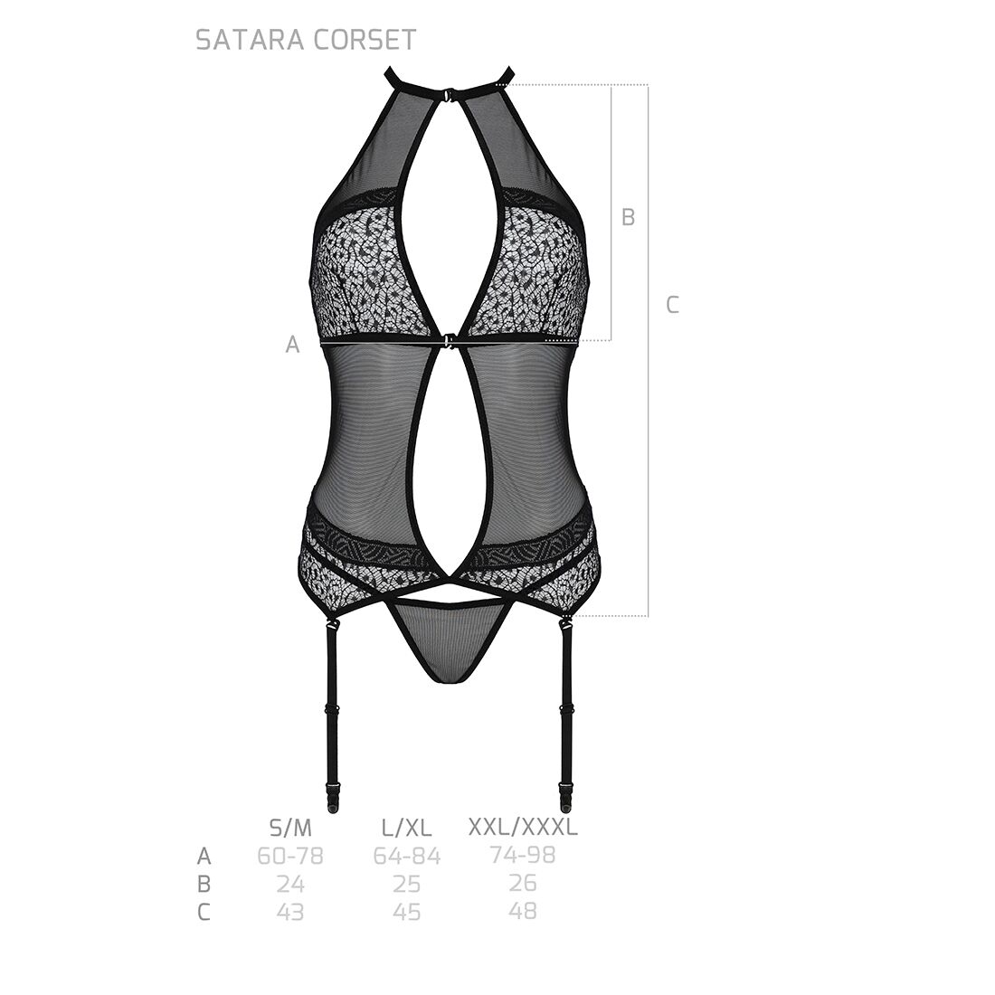 Корсет з пажами Passion SATARA CORSET S/M red, стрінги, мереживо, застібки спереду та ззаду - Зображення 5