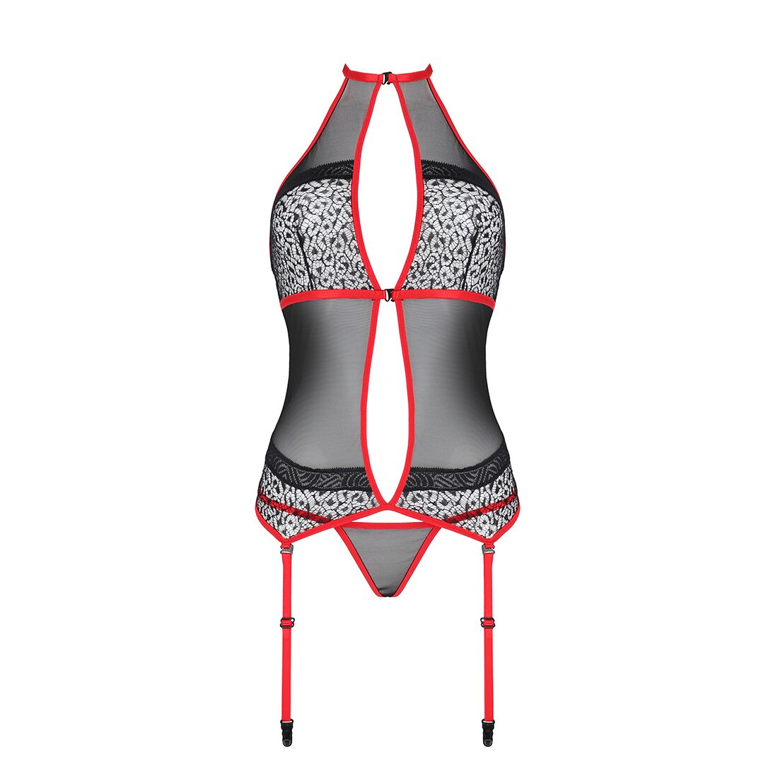 Корсет з пажами Passion SATARA CORSET S/M red, стрінги, мереживо, застібки спереду та ззаду - Зображення 3