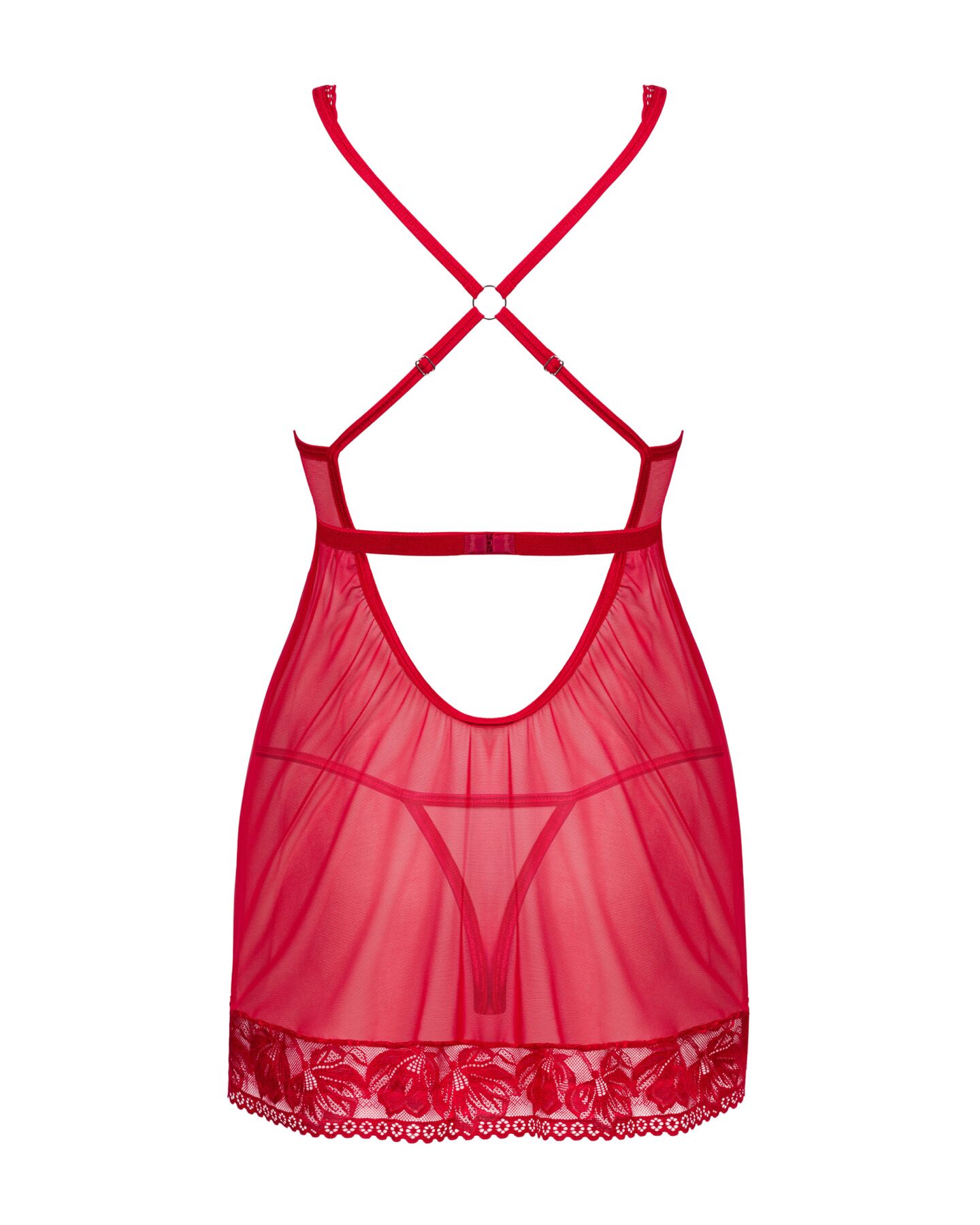 Прозора сорочка бебі-дол Obsessive Lacelove babydoll & thong XS/S Red, мереживо, стрінги - Зображення 4