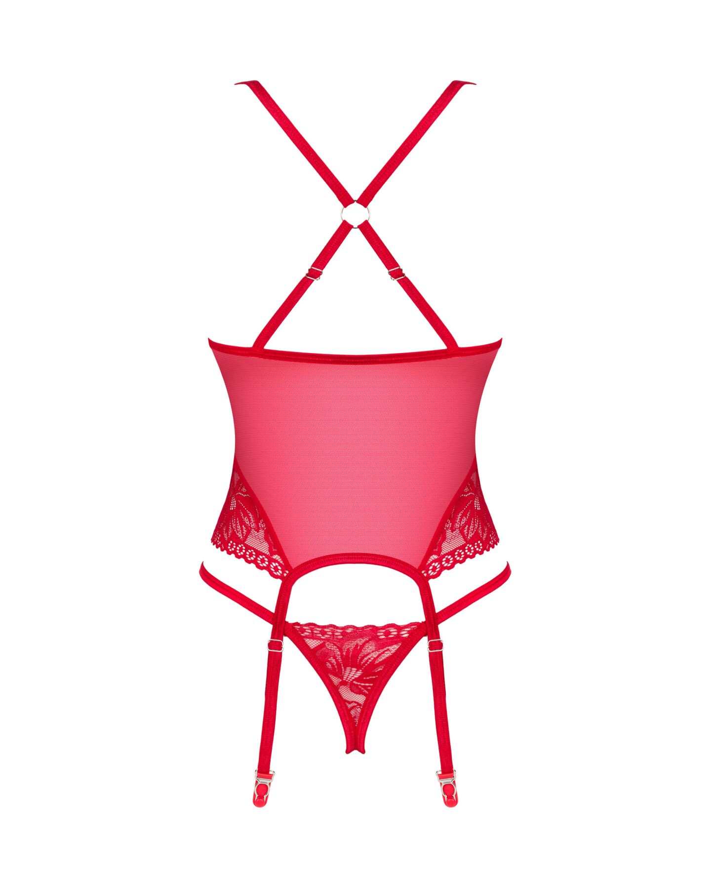 Прозорий корсет Obsessive Lacelove corset XS/S Red, мереживо, підв’язки для панчіх - Зображення 4