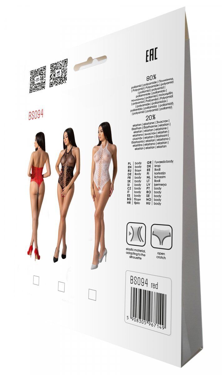 Бодістокінг з імітацією корсетної шнурівки Passion BS094 One Size, red, квітковий візерунок, з досту - Зображення 7