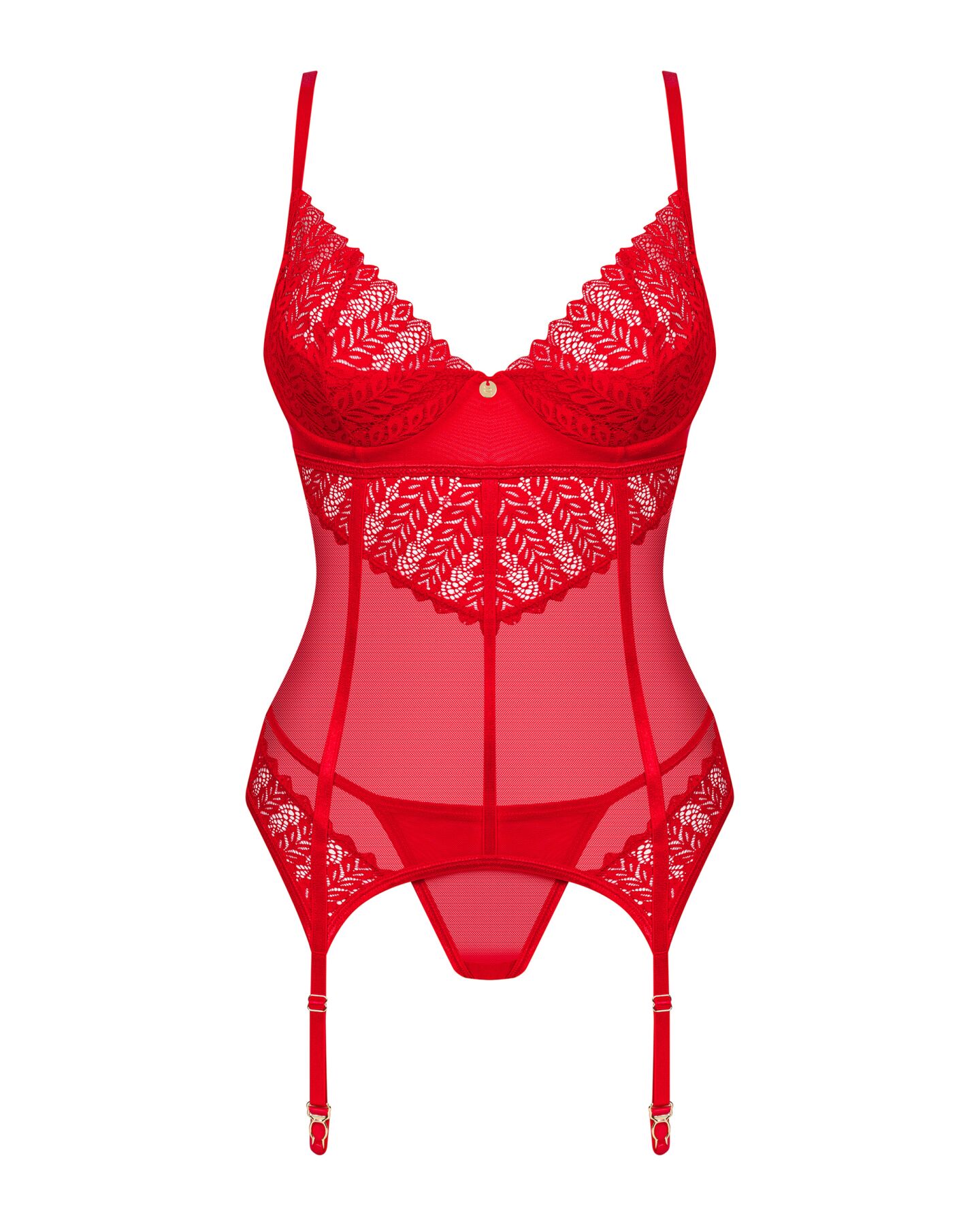 Комплект корсет та стрінги Obsessive Ingridia corset & thong XL/2XL, червоний - Зображення 3