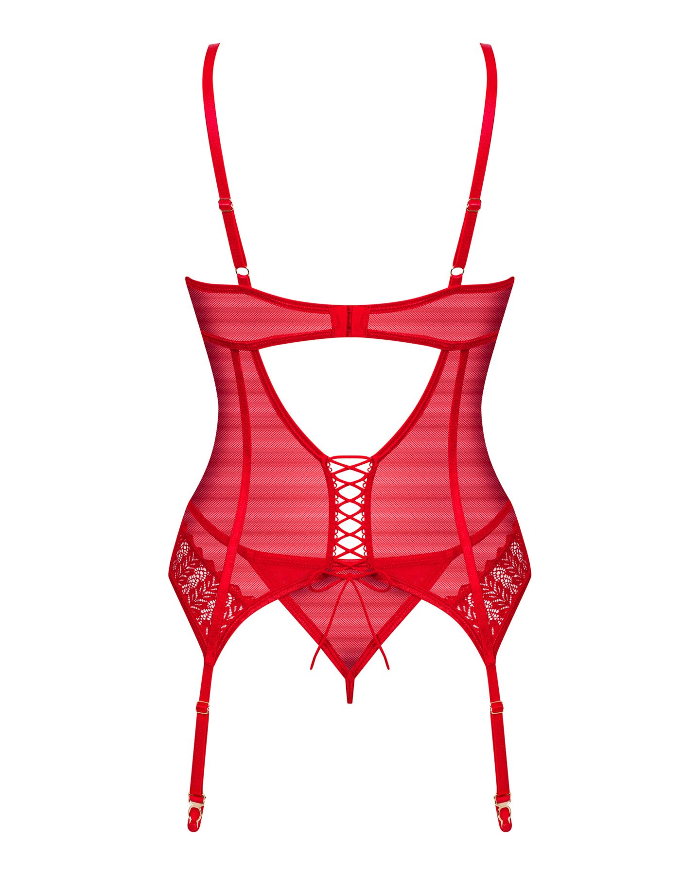 Комплект корсет та стрінги Obsessive Ingridia corset & thong XL/2XL, червоний - Зображення 4
