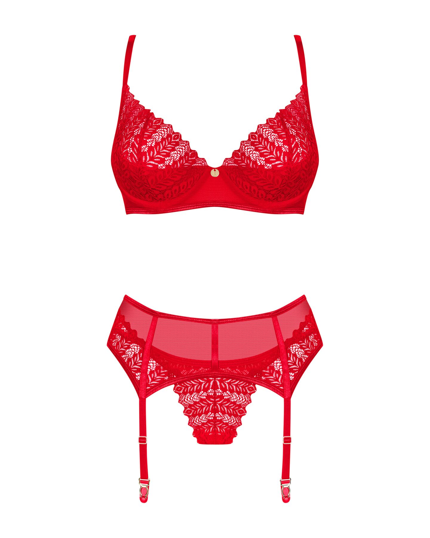 Комплект Obsessive Ingridia 3-pcs set XL/2XL, червоний, бюстгальтер, стрінги, пояс - Зображення 3