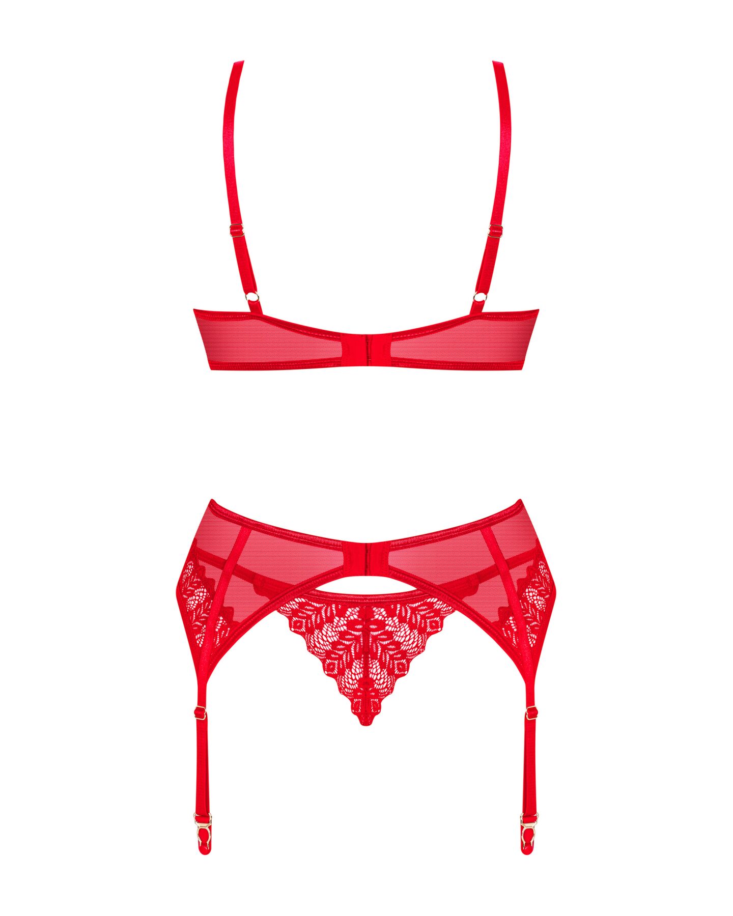 Комплект Obsessive Ingridia 3-pcs set XL/2XL, червоний, бюстгальтер, стрінги, пояс - Зображення 4