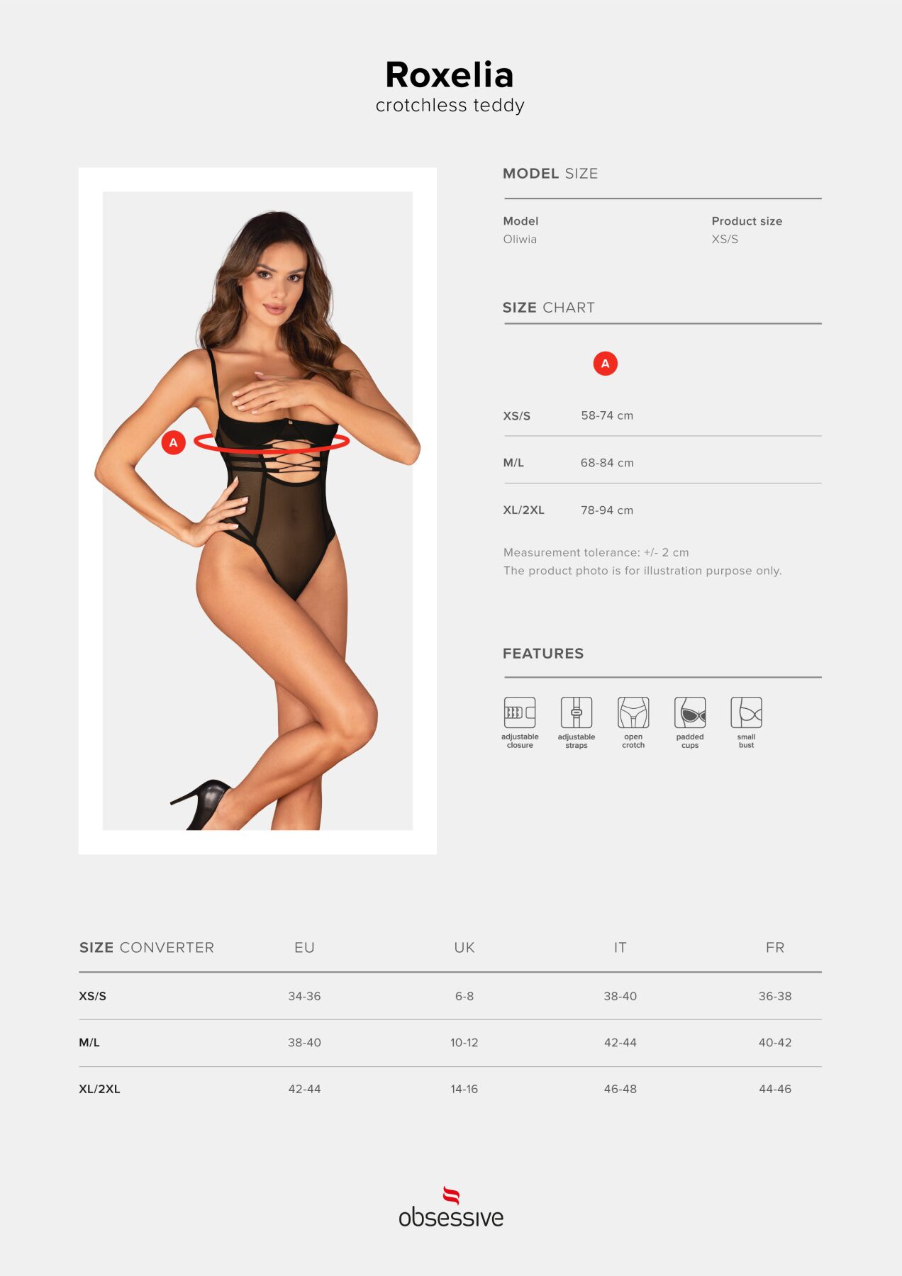 Боді Obsessive Roxelia crotchless teddy M/L - Зображення 5