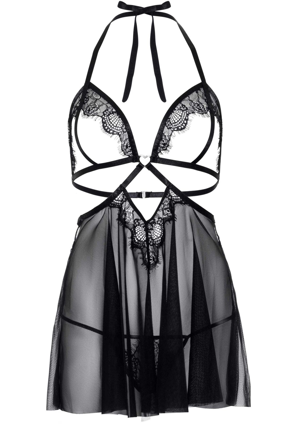 Сорочка бебі-дол з відкритими чашками Leg Avenue Lace and mesh babydoll & panty Black M, стрінги - Зображення 3