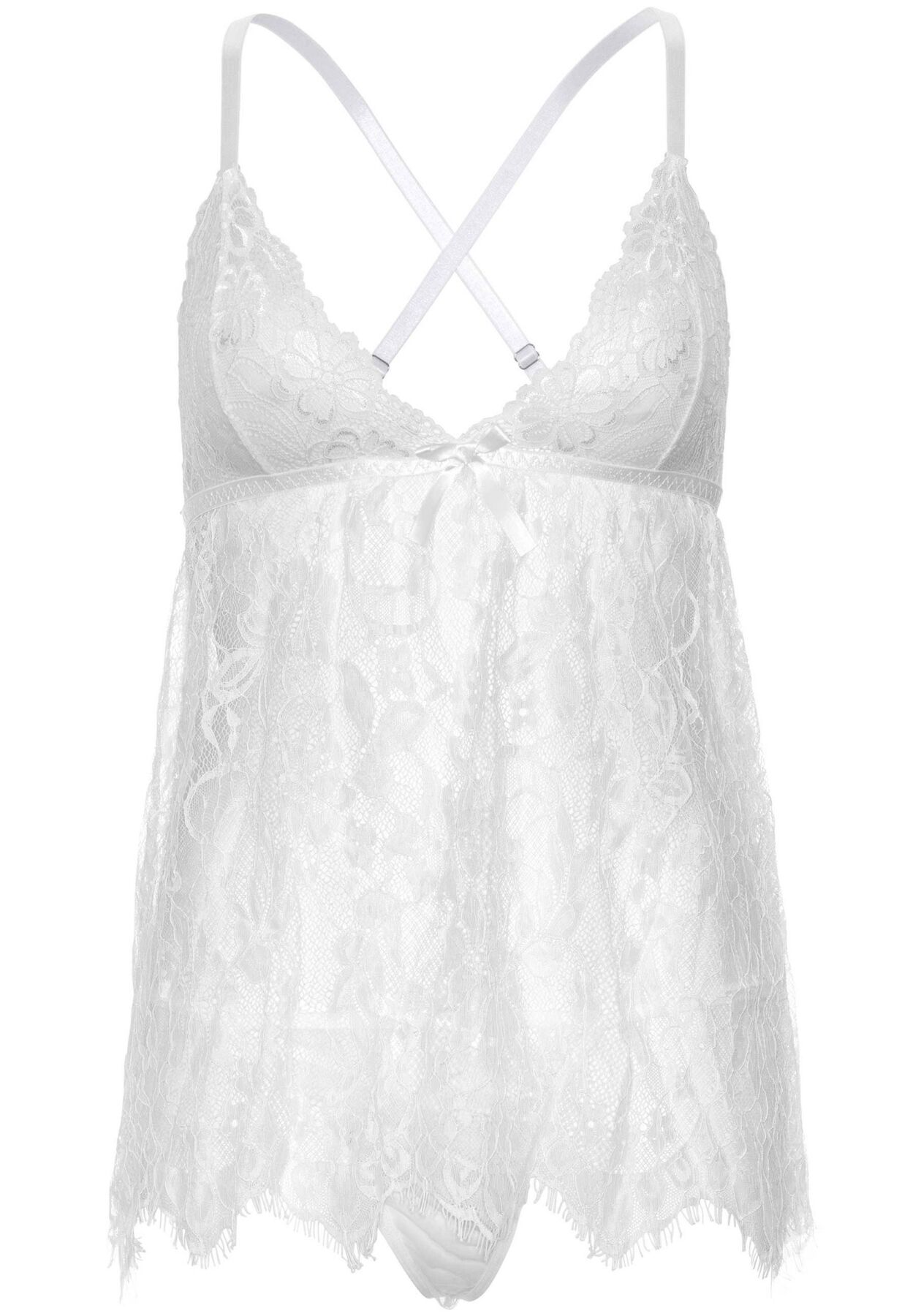 Сорочка бебі-дол Leg Avenue Floral lace babydoll & string White M, стрінги - Зображення 3