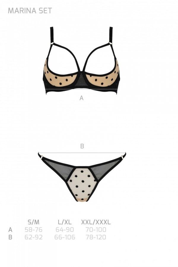 Еротичний комплект Passion MARINA SET WITH OPEN BRA, S/M, beige, відкриті чашки - Зображення 5