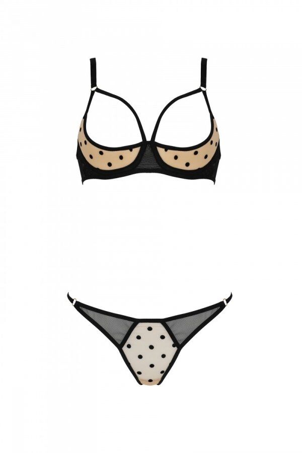 Еротичний комплект Passion MARINA SET WITH OPEN BRA, S/M, beige, відкриті чашки - Зображення 3