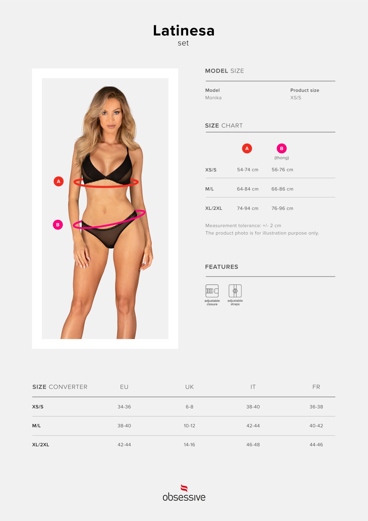 Комплект Obsessive Latinesa 2-pcs set XL/2XL, бюстгальтер та трусики - Зображення 5