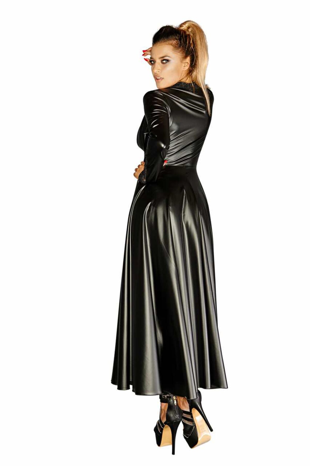 Сукня-плащ з мокрим ефектом Noir Handmade F128C Powerwetlook gown coat, M - Зображення 3