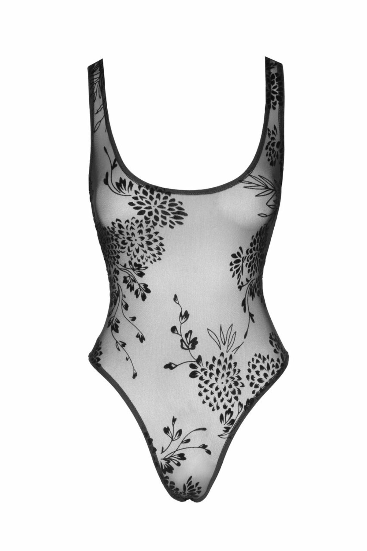 Боді Noir Handmade F242 Tulle body with patterned flock embroidery, L - Зображення 6