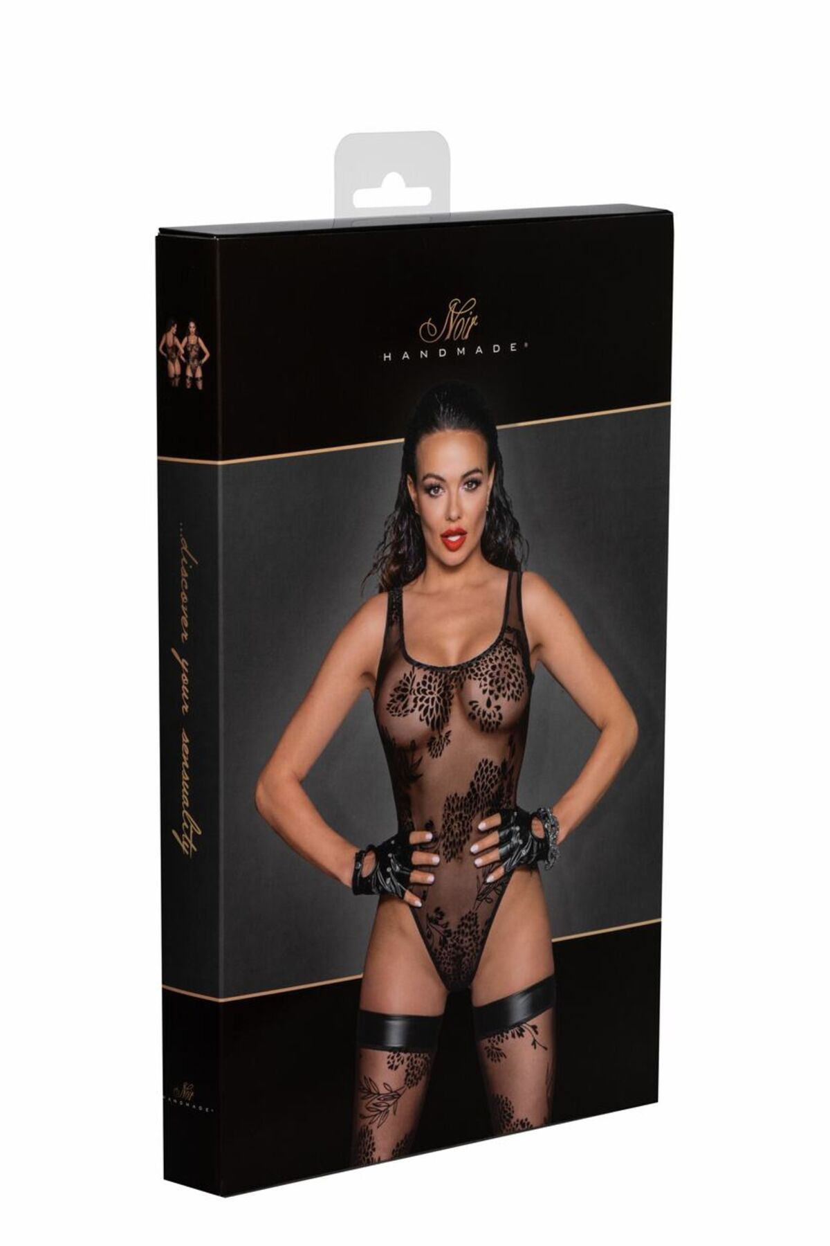 Боді Noir Handmade F242 Tulle body with patterned flock embroidery, L - Зображення 7