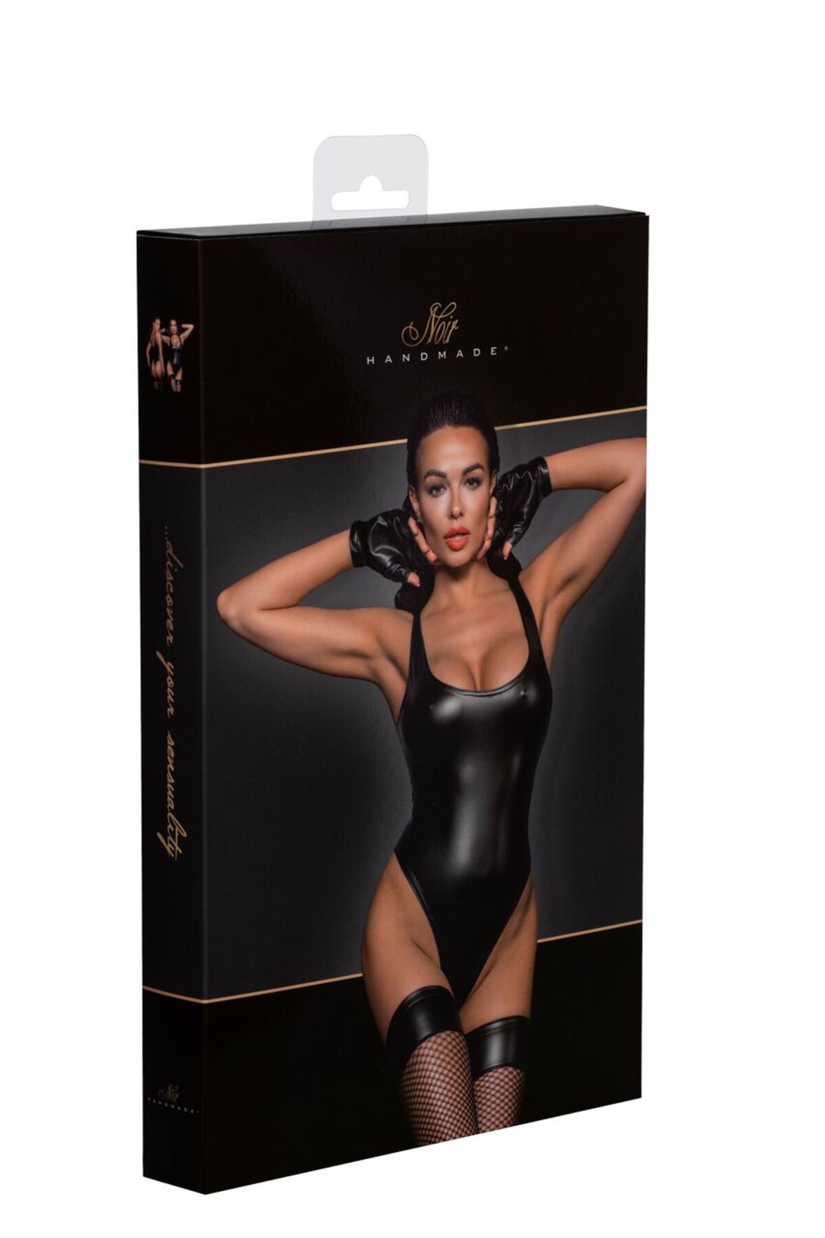 Боді з мокрим ефектом Noir Handmade F244 Powerwetlook body with high cut bottom hem, L - Зображення 6