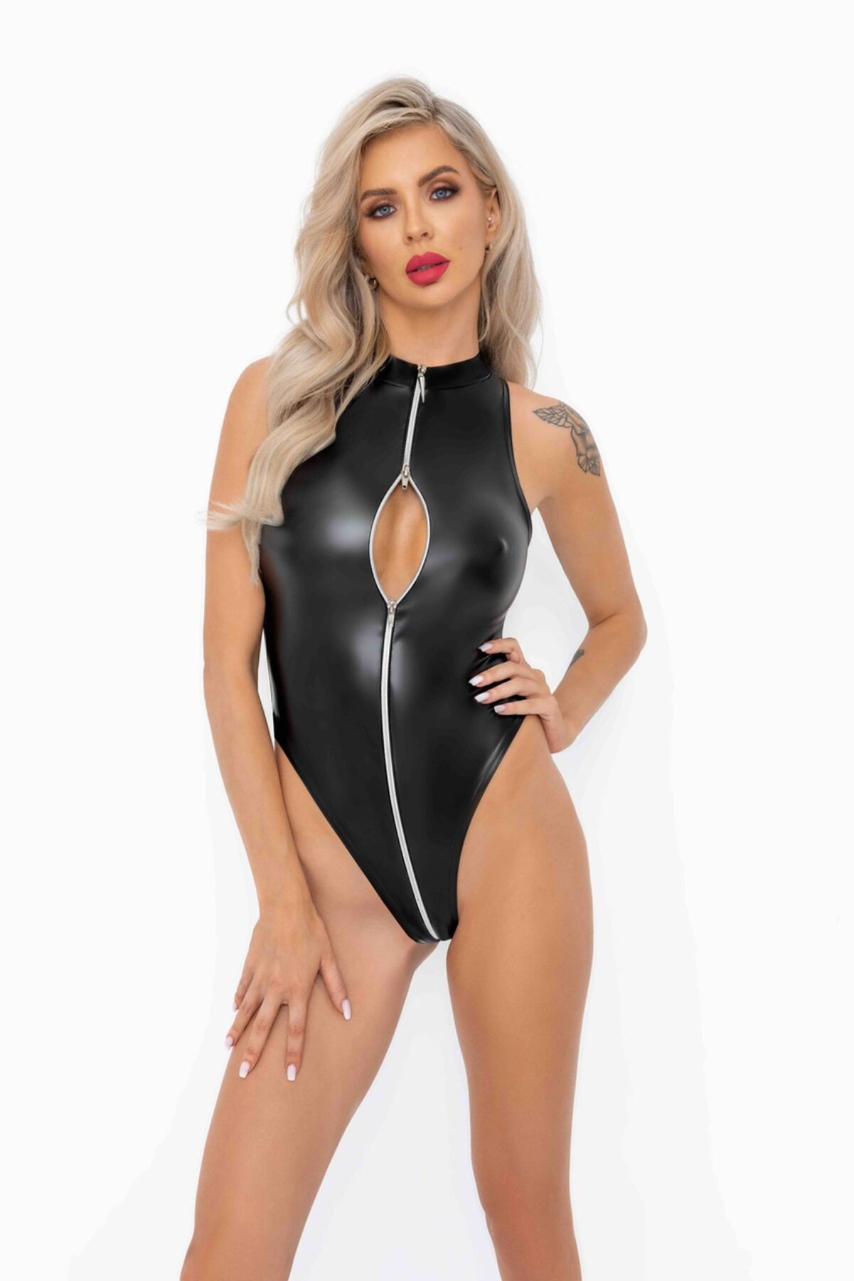 Боді з мокрим ефектом Noir Handmade F294 Powerwetlook bodysuit with front zipper, M - Зображення 2