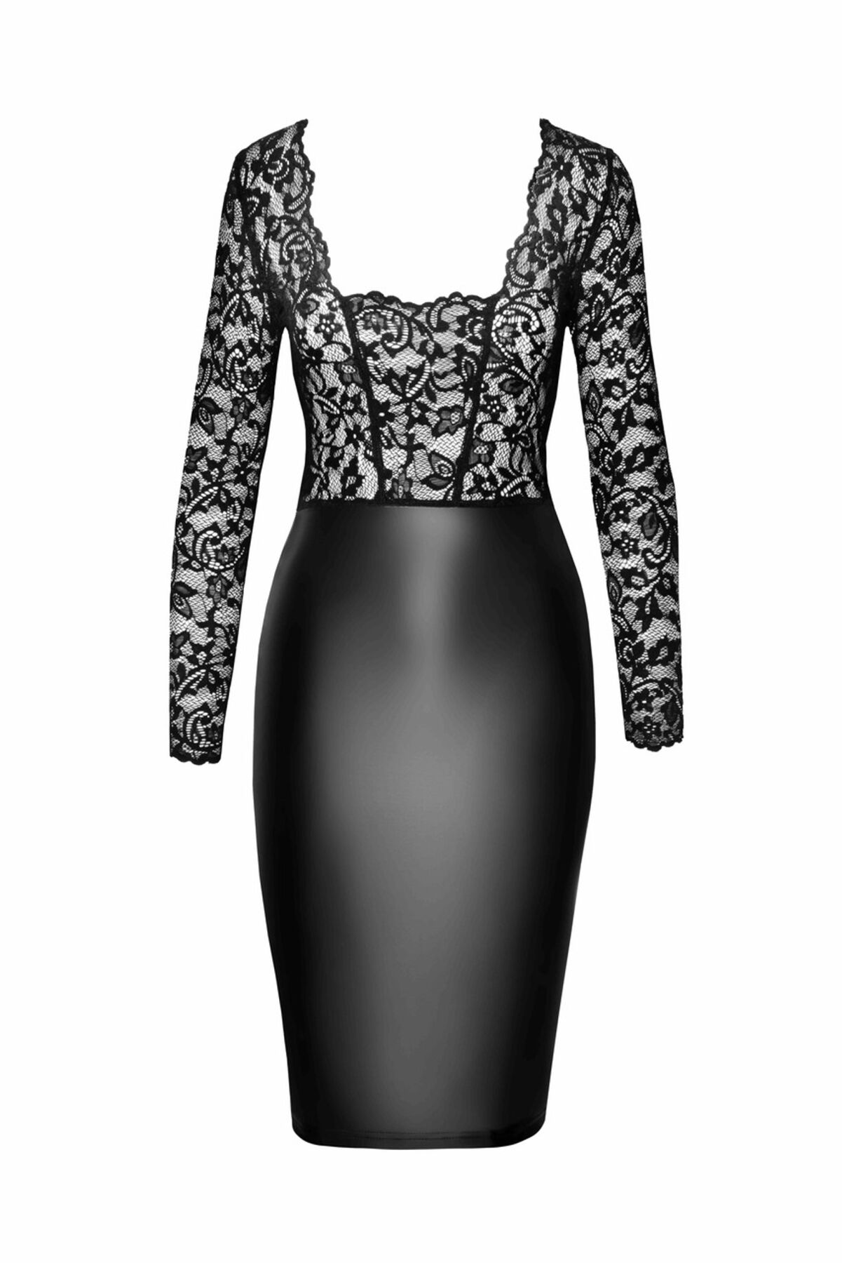 Сукня Noir Handmade F295 Euphoria, XL, black, мереживо, глибоке декольте, спідниця міді під латекс - Зображення 4