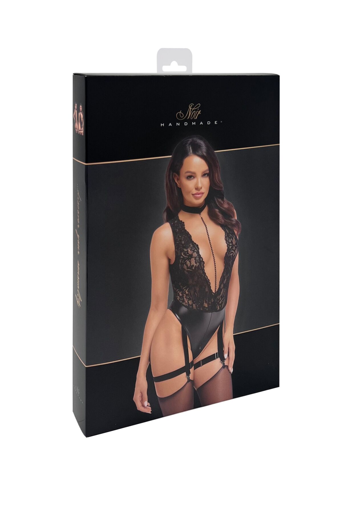 Боді Noir Handmade F297 Libido, M, чорне, мереживо, низ під латекс, відкритий доступ, гартери - Зображення 6