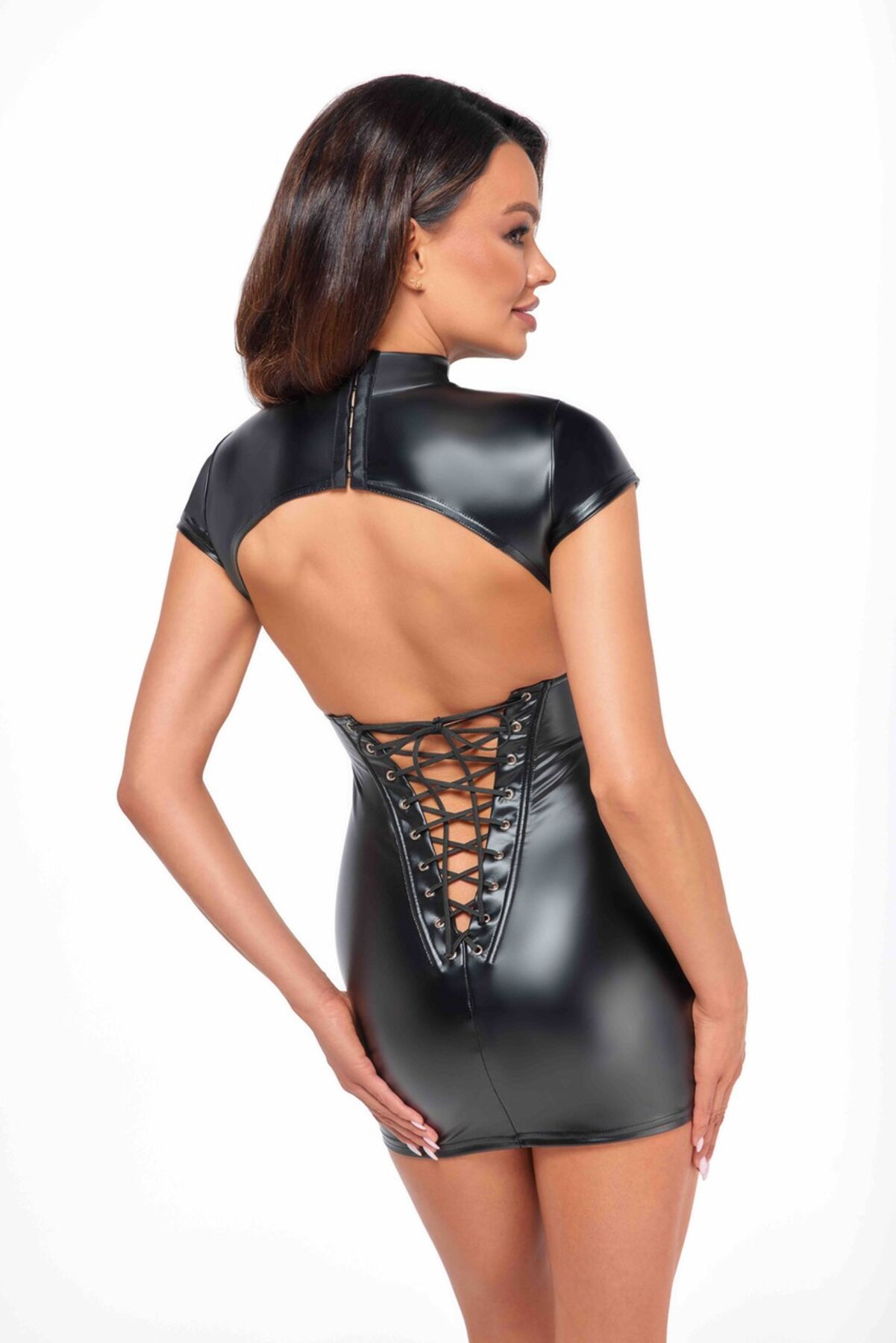 Сукня Noir Handmade F309 Fantasy, L, black, міні, під латекс, короткий рукав, шнурівка ззаду - Зображення 3