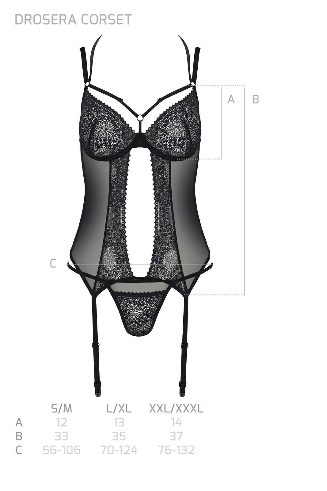 Корсет Passion DROSERA CORSET black, L/XL, з кріпленнями для панчіх, трусики в комплекті - Зображення 5