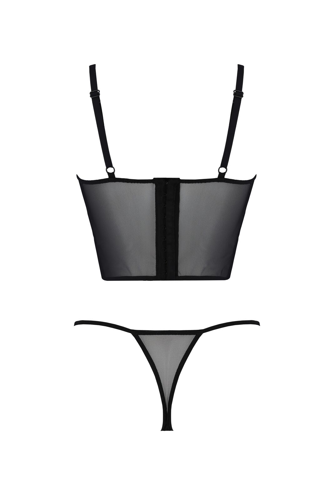Комплект Passion KERRIA SET black, S/M, сітка+мереживо, бюстьє та стрінги - Зображення 4