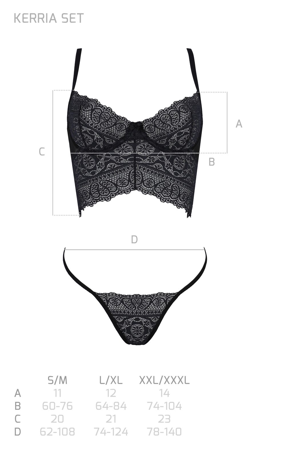 Комплект Passion KERRIA SET black, S/M, сітка+мереживо, бюстьє та стрінги - Зображення 5