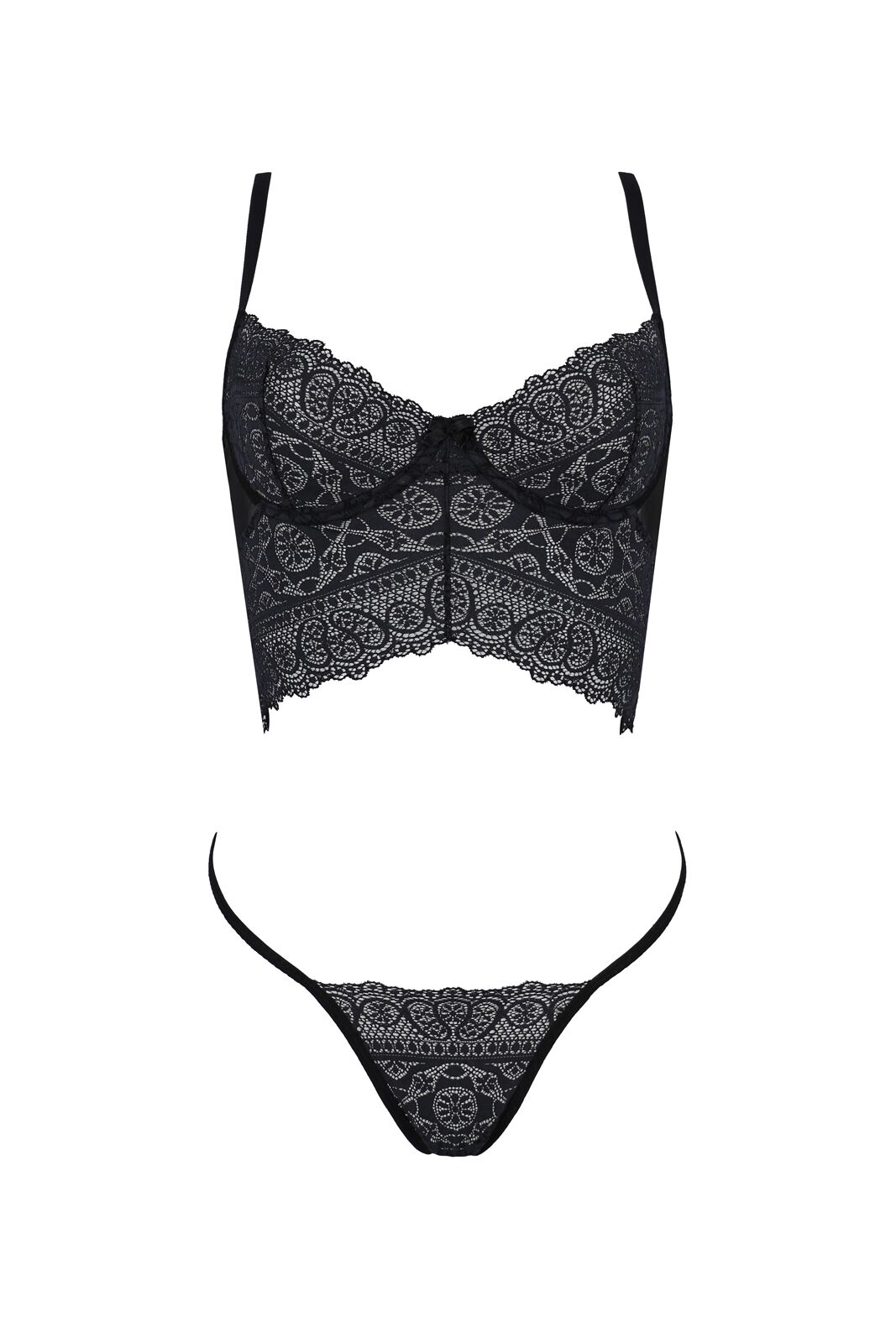 Комплект Passion KERRIA SET black, S/M, сітка+мереживо, бюстьє та стрінги - Зображення 3