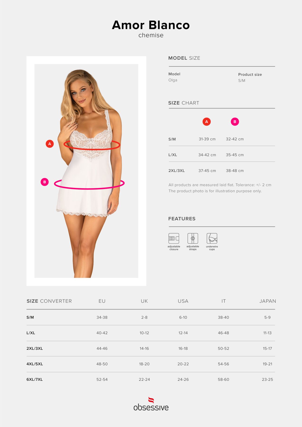 Сорочка Obsessive Amor Blanco underwire chemise & thong white L/XL - Зображення 5